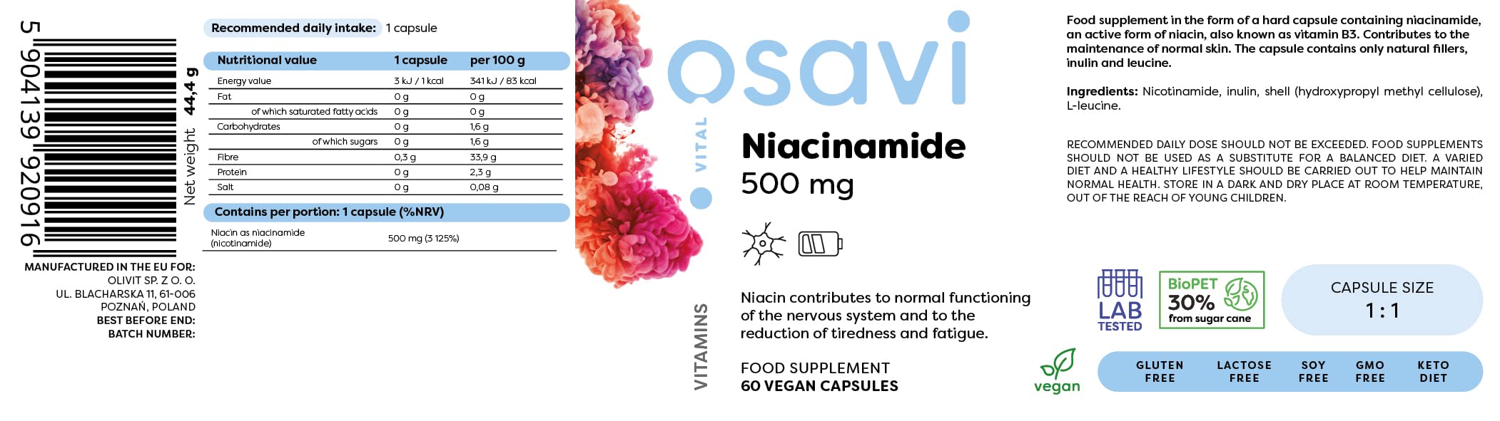 Osavi Niacinamide, 500mg - 60 vegan caps - Supplements for Women at MySupplementShop by Osavi