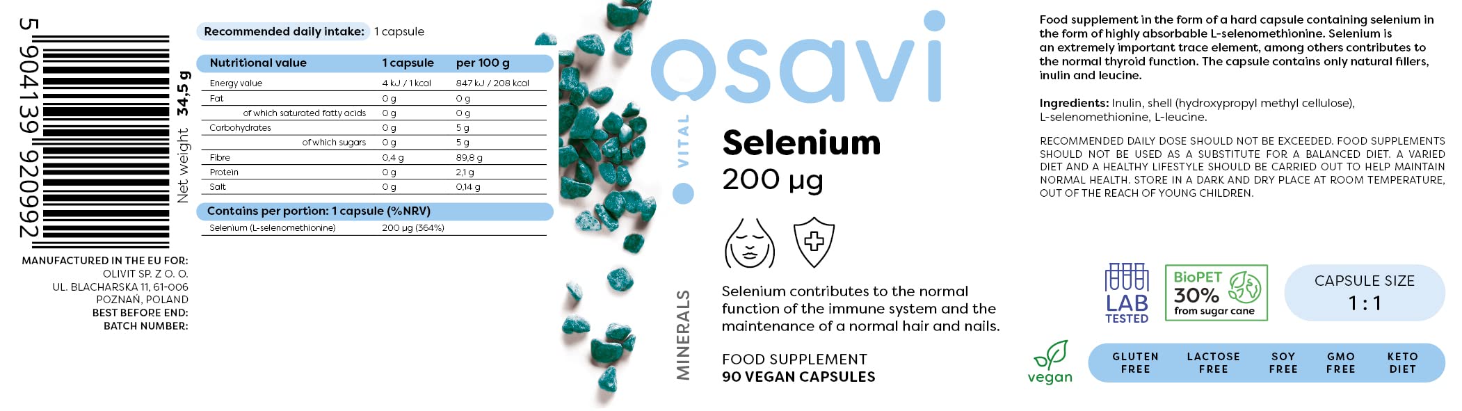 Osavi Selenium, 200mcg - 90 vegan caps - Supplements for Women at MySupplementShop by Osavi