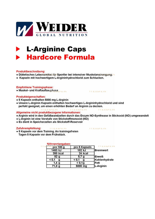 Weider L-Arginine Caps - 100 caps - Nitric Oxide Boosters at MySupplementShop by Weider