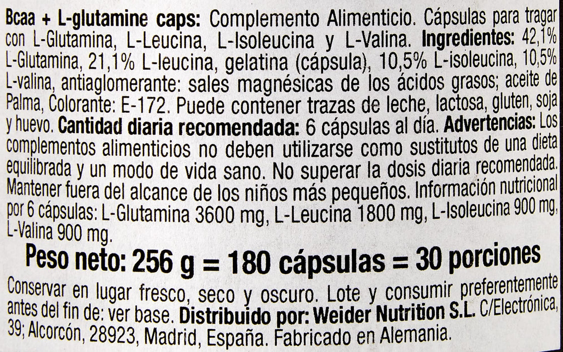 Weider BCAA + L-Glutamine Caps - 180 caps - Amino Acids and BCAAs at MySupplementShop by Weider