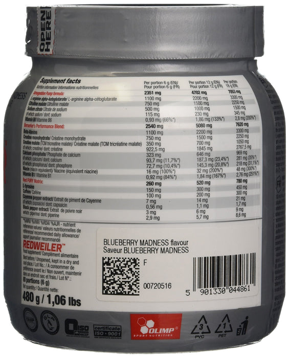 Olimp Nutrition RedWeiler, Blueberry Madness - 480 grams - Nitric Oxide Boosters at MySupplementShop by Olimp Nutrition