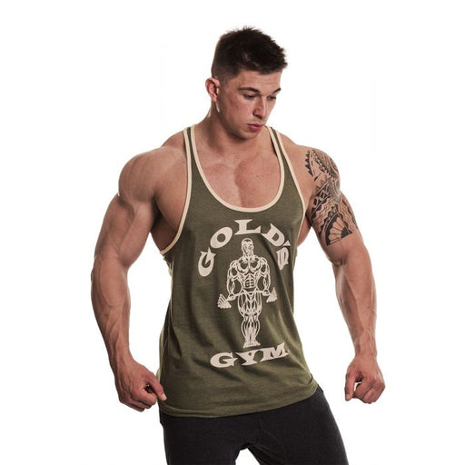 Golds Gym Muscle Joe Contrast Stringer - Army/White - Small - Stringer at MySupplementShop by Gold's Gym