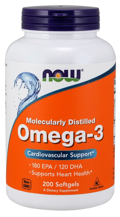 NOW Foods Omega-3 Molecularly Distilled - 200 softgels - Health and Wellbeing at MySupplementShop by NOW Foods