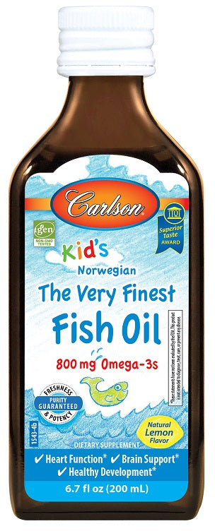 Carlson Labs Kid's The Very Finest Fish Oil, 800mg Natural Lemon - 200 ml. - Health and Wellbeing at MySupplementShop by Carlson Labs