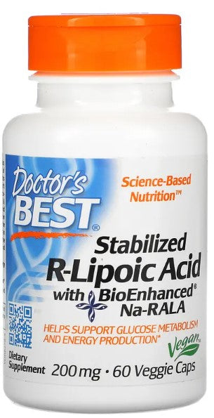 Doctor's Best Stabilized R-Lipoic Acid with BioEnhanced Na-RALA, 200mg - 60 vcaps - Health and Wellbeing at MySupplementShop by Doctor's Best